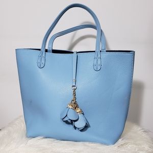 Gorgeous Light Blue Vegan Leather Rose Petal Tote
